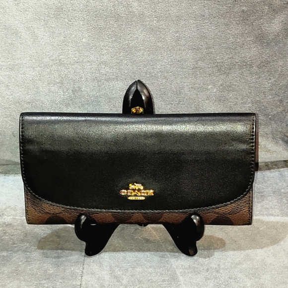 COACH SIGNATURE MONOGRAM TRI-FOLD LONG SNAP WALLET COATED CANVAS & BLACK NWOT - Picture 16 of 16